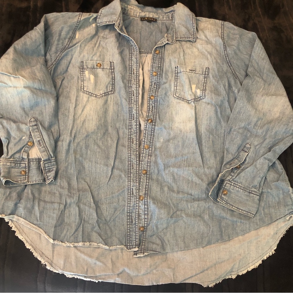 Lane Bryant denim chambray button down shirt size 16